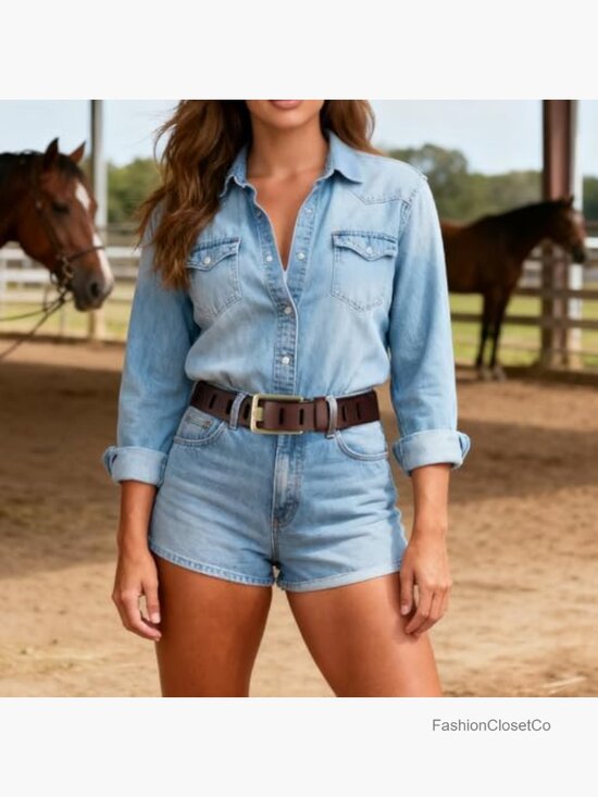 Genuine Leather Western Belt for Jeans with Vintage Gold Buckle, 1.5\